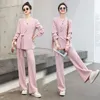 Women's Two Piece Pants Trousers Suit Casual Lace-Up Blazers Jacket & Wide Leg Pant Female 2 Pieces Blazer Set Ladies Fashion Elegant