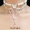 Pendant Necklaces White Pearl Multi -layer Chain Pink Resin Bead Butterfly Choker For Women Girl Harajuku Y2K Neck HUANZHI 2023