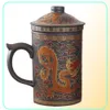 Traditional Chinese Dragon Purple Clay Mug with Lid Strainer Retro Handmade Yixing Cup Zisha cup Gift Mug Tumbler 210823988166