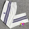 Pantalon masculin 2023 Blue Tripe Stripe Butterfly Needles Track Men Femmes Poly lisse Awge Blanche Blanc étroit