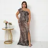 Plus size jurken slash nek ruches roze pailletten avondjurk sexy spleet feest maxi dames long prom