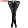 Calcetines sexy S-2xl talla grande Sexy Lady Black Black Wet Look Faux Cuero Muscas Altas medias PU Leggación de rayas Play Play Uniforme 230817