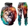 Tracksuits Transuits Trend Animal Lion 3D Print Tracksuit Tracksuit Troops Hoodie و Pants 2PCs Sweghers Sweghirt Fashion Clothing