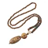 Pendant Necklaces Retro National Style Wood Beads Bodhi Peace Buckle Long Sweater Chain Men's And Women's Buddhist Necklace Wit