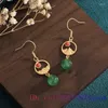 Dangle Ohrringe Grüne Jade Perlen Schmuck Chinesisch natürlicher Charme Gemstones Vintage Frauen Drop Chalcedon Amulets Luxus 925 Silber