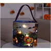 Autres fournitures de fête de fête Halloween Bodet de bonbons avec panier de lumière LED Trick Or Trew Sacs Réutilisables Pumpkle Gady Pounk Gift Pankets Dhrco