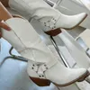 Сапоги черные белые ковбойские сапоги модные вышитые вышитые пальцы с толстой ногой на коренах каблука средняя теленка западные ботинки Shinny Shinny для женщин 230816