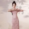 Ethnic Clothing Cheongsam Qipao Chinese Dress Modern Pink Print Improved Retro Evening High-End Elegant Floral Women