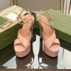 Topkwaliteit Janaya lederen G platform sandalen dikke hoge hakken enkelband open teen hielhak hak hiel sandaal luxe designer schoenen voor dames fabrieksschoenen 15 cm