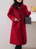 Damesgeuljagen herfst winter mode rood losse wol melanges vrouwen wollen jas jas 2023 elegante lange mouw afslaan kraag