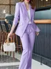 Pontas de duas peças femininas Escritório Lady Mulheres Mulheres Suits 2 Peças V Blazer formal de manga longa e conjuntos vintage femininos de moda feminina