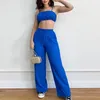 Ethnic Clothing 2023 Summer Women's Fashion Trend Suit Revealing Waist Sexy Suspender Pleats With Wide Leg Trousers Solid Color Two Piece