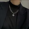 Подвесные ожерелья ретро Kpop Letter Collece Double кружевная из нержавеющая сталь цепь Hipop Choker Choker Колье для женщин мужские ювелирные изделия. Новый J230817