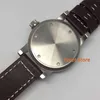 Wristwatches 46mm Brown Big Dial Mens Watch Silver Case Hand Winding Movement Leather Strap Classic Leisure Fashion Luminous