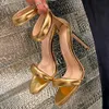 Gai zwięzły styl sandały dla dziewcząt kobiety Sexy Stiletto Obcowanie tylne obcasy zip letnie sandalias złoto 230816