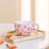 Canecas canecas personalizadas 340ml estilo japonês pêssego de cerâmica leite xícara de leite menina café da manhã rosa mini interior tridimensional