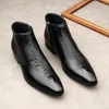 Ботинки ручной бренд мужской лодыжка сапог роскошный подлинный кожаный дизайнер Black Basic Zipper Pointed Black Formal Mens Warm Boots 230816