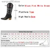 Boots Liyke Autumn Winter Fashion Embroidered Western Cowboy Boots Women Leather Pointed Toe Low Hoof Heels Slip On Knee High Shoes T230817