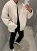 Kvinnans jackor 2023 Spring Warm Grey Long Sleeve Bomber Jacket Ytterkläder med knappfickor Päls tjockt för kvinnor 230816