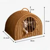 Cat Carriers Portable Travel Carrier Large Enclosed Basket Hand-woven Transport Case Hollow-out Breathable Crate