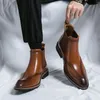 boots茶色のチェルシーブーツ男性用アンクルビジネススクエアトゥスリップオンメンズブーツサイズ38-45 230816