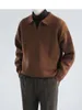 남자 스웨터 2023 겨울 느슨한 옷깃 칼라 울 스웨터 긴 슬리브 패션 트렌드 풀오버 단색 코트 따뜻한 뜨개질 m-xl