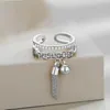 Band Rings Link Chain Tassel Ring Zirconia with Spike Pendant Charm Finger Ring for Women J0817