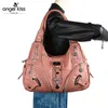 Hobo Luxury Washed Shoulder Bags for Women 2022 Classic Fashion Motorcycle Soft Handbags PU Leather Shoppin Bags Chic Crossbody Bag HKD230817