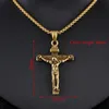 Pendant Necklaces Fashion Crucifix Jesus Christ Men Jewelry Gold Brown Silver Color Metal Cross Pendant With Neck Chain Necklaces For Man Women 230816