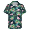 Мужские повседневные рубашки тропические пальмовые листья Дизайн блузки Яркие фламинго летние короткие рукава печатные рубашки уличного стиля негабаритная пляжная рубашка