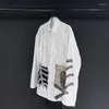 Men's Casual Shirts 2023 Summer Fashion Patchwork Metal Chain For Men Turn-down Collar Long Sleeve Loose Blouse Tide 21F3550