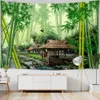 Tapestries Study Home Scenery Wall Tapestry Chinese Style Zen Garden Green Bamboo Massage Stone Water Lily Printed Wall Hanging Room Decor R230817