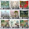 タペストリーの家の装飾花のトロピカルジャングル動物相と植物レトロスタイルのタペストリーウォールハンギングルームポスター背景ファブリック230x180cm R230817