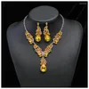 Pendant Necklaces Fashion Jewelry Set Crystal Necklace Earrings Muslim Chain Choker Arab Islamic Waterdrop