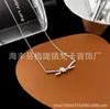 Designer Brand High Quality Tiffays 18K Rose Gold Rope Knot Pendant Necklace CNC Hand Set Half Diamond Smooth Butterfly Tie