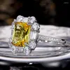 Cluster Rings WUKALO Silver Color Square CZ Women Wedding Ring Marriage Ceremony Party Bridal Finger Yellow Stone Luxury Jewelry