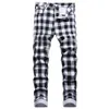 Mens Jeans Black and White Plaid Printed Fashion Check Digital Print Slim Straight Pants Stretch Trousers 230817