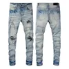 Hommes pour homme Skinny Jeans Designer Pantalon Rip Slim Fit avec os noir Biker Denim Stretch moto tendance genou trou longue droite Hip Hop bleu