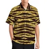 Мужские повседневные рубашки тигрная кожа Схема Рубашка мужская пляж Золотые полосы Припечатки Гавайские уличные рукавы