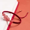 Charme Armbänder handgefertigtes Frauenarmband Naturaler Erdbeerkristall -tapfere Truppen rotes Seil gewebt Lucky