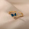 Bandringen schattige zirkoon vlinder hanger open ringen voor vrouwen blauwe insecten charme verstelbare vingerring vintage Boemische bruiloft sieraden J230817