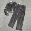 Дизайнерский женский спортивный костюм с длинным рукавом из двух частей Hot Drilling Veet Черно-серый и коричневый цвет Спортивные костюмы Повседневная мода Досуг Autumnmm01
