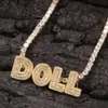 Chokers Uwin Name Necklace Baguette Letters With Tennis Chain Full Iced Out Zircon Pendant Gift Hiphop Jewelry 230817