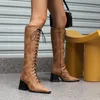 Vestido tênis joelho de bota alta renda cruzada no inverno de outono plus tamanho 48 saltos de moda Botas Mujer 230816