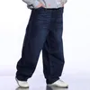 Mäns jeans män breda ben blå jeans hip hop streetwear plus size blecdaed baggy fit skateboarder denim byxor 230816