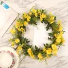 Outras festa de evento Supplies de 14 polegadas Daisy Flor Wreath Spring Summer Porta de folhas verdes artificiais com flores brancas para casamento em casa 230816
