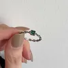 Cluster Rings Vintage Chain Emerald Green Zircon For Women Premium Light Luxury Design Adjustable Ring Jewelry