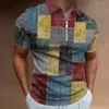 Erkek Polos Mens Zip Polo Gömlek 3D Erkek Baskılı Izgara Deseni T Nefes alabilen Giyim Adam Gündelik Spor Giyim Leisure Tops