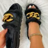 GAI Winter Plush Slippers Fashion Open Toe Solid Women's Sandals Female Metal Chain Outdoor Ladies Casual Indoor Warm Fluffy Shoes 230816