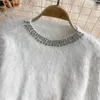 Maglioni femminili 2023 autunno inverno inverno con scollo lungo lana mohair in lana morbida di strass calda patchwork maglia a maglia corta